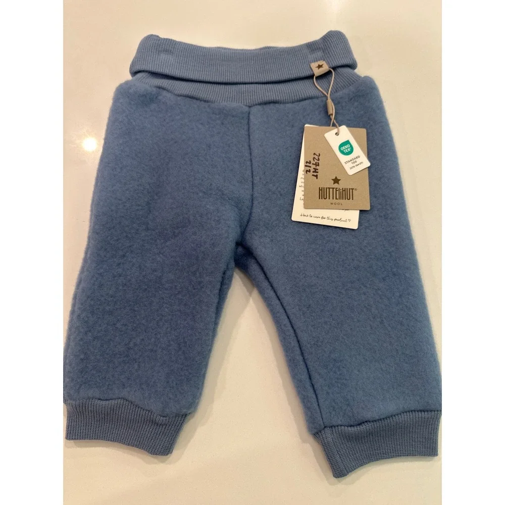 Huttelihut Kids Blue 100% Wool Fleece Hooded Jacket and Pants Set Size 0-3m NEW